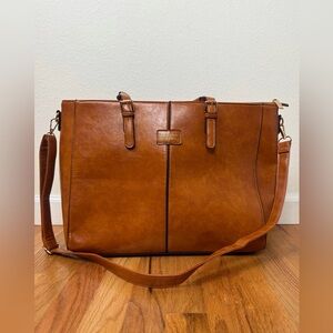 Badgley Mischka Julia Faux Leather Tote Travel Weekender Bag Tan Brown